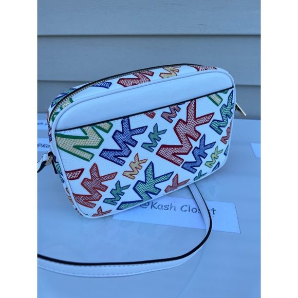 Michael Kors MK Jet Set Large Chain Logo Crossbody - Bright White - Picture 4 of 11